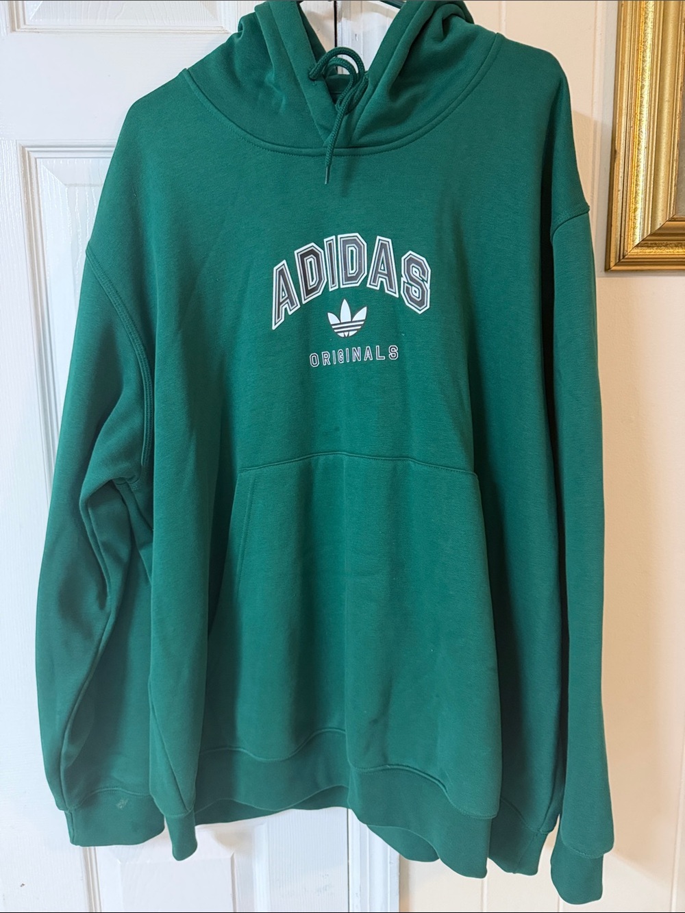 Men Adidas Green Crewneck Hoodie with White Logo